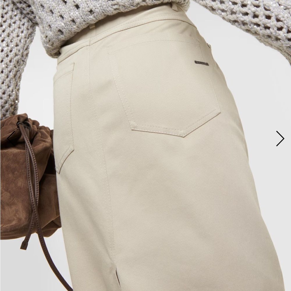BRUNELLO CUCINELLI | NEW Greige Tan Cotton Denim Midi Skirt Women’s Size 6 - Picture 5 of 16